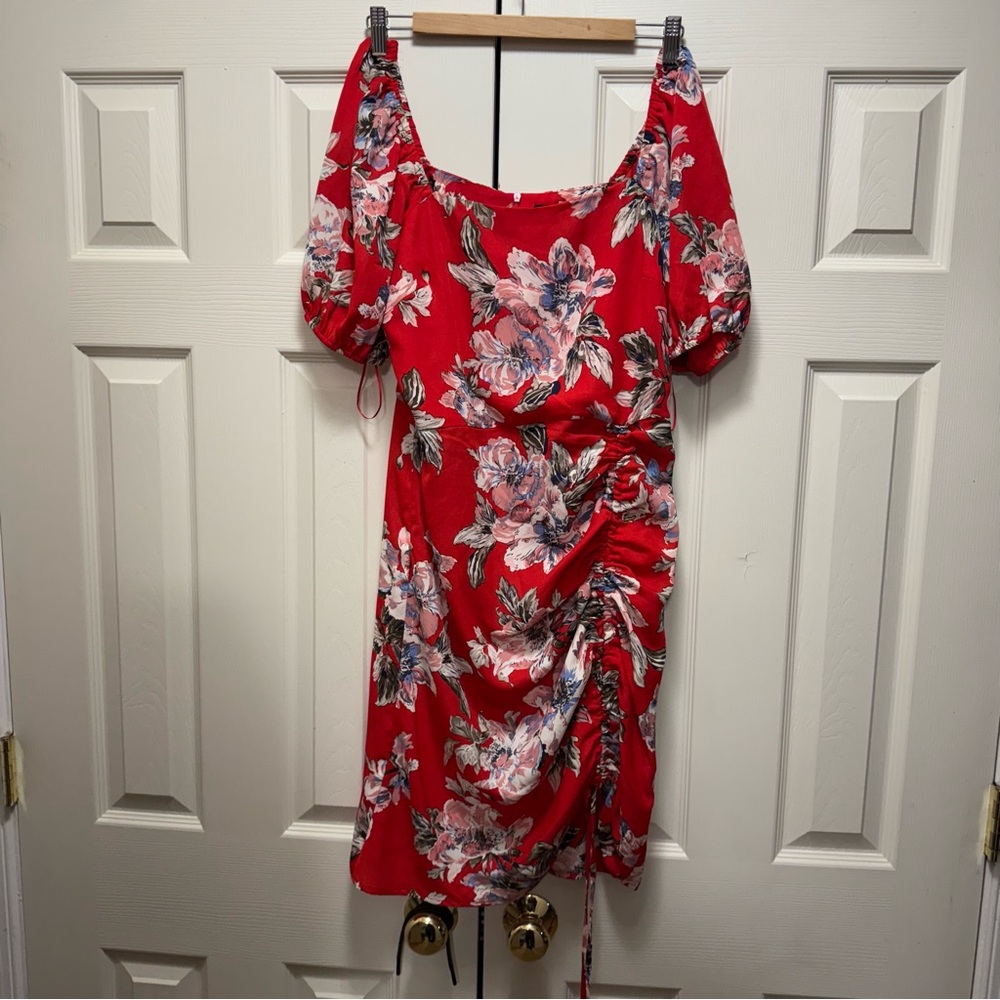 Lucy Paris Red Ruffled Puff Sleeve Mini Dress